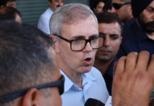 Jammu and Kashmir Chief minister Omar Abdullah briefing Media during a program at convention centre in Jammu.