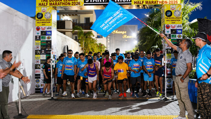 Dignitary flagging off Dogra Legacy Half Marathon at RS Pura.