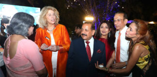 Union Minister Dr Jitendra Singh, as 'Chief Guest' flanked by Ambassador Mariea Gerards, during the celebration of Netherlands National Day, at the Dutch Embassy, Chanakyapuri, New Delhi.
