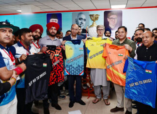 Omar inaugurates 2nd edition of Sher-i-Kashmir Cricket tourney CM Omar Abdullah unveiling 2nd edition of Sher-i-Kashmir Cricket Tournament jerseys in Jammu.