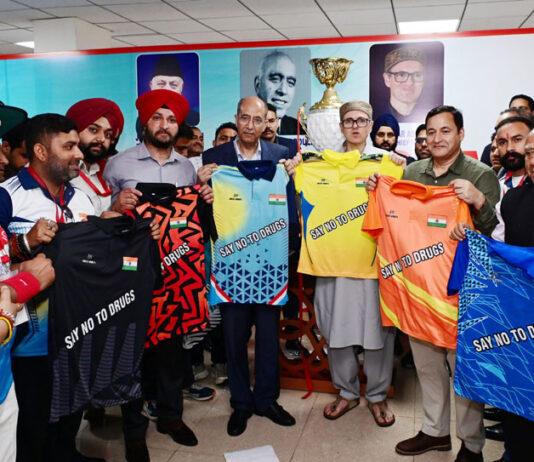 CM Omar Abdullah unveiling 2nd edition of Sher-i-Kashmir Cricket Tournament jerseys in Jammu.