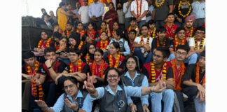 Students along with faculty celebrating outstanding results in CBSE Class 10 Board Examinations 2026.