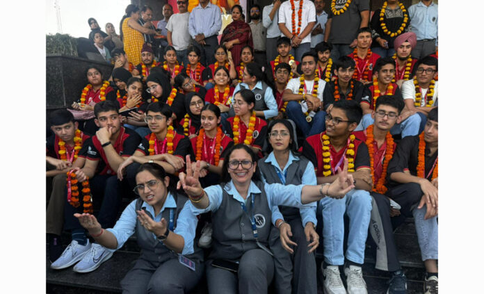 Students along with faculty celebrating outstanding results in CBSE Class 10 Board Examinations 2026.
