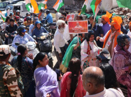 BJP Mahila Morcha activists during a rally in Jammu on Sunday. -Excelsior/Rakesh