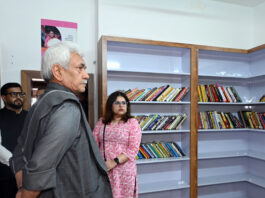 LG visiting Dr Raj Kumar Thapa Library after inaugurating it on Saturday.