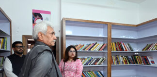LG visiting Dr Raj Kumar Thapa Library after inaugurating it on Saturday.
