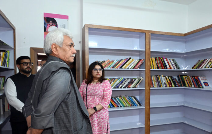 LG visiting Dr Raj Kumar Thapa Library after inaugurating it on Saturday.
