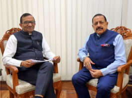 Union Minister, Dr Jitendra Singh being briefed by Chairman of `”Indian National Space Promotion and Authorisation Centre” (IN SPACe), Dr Pawan Goenka at New Delhi on Sunday