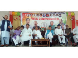 JKPCC chief Tariq Hameed Karra addressing Cong rally in Marh on Sunday.