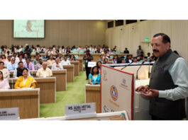 Union Minister Dr Jitendra Singh delivering keynote address at the "SADHANA Saptah" organised by "Capacity Building Commision" at Vigyan Bhawan, New Delhi on Sunday.