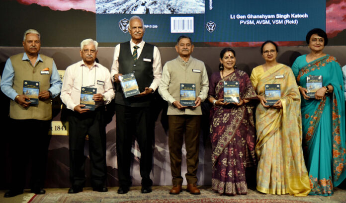 Chief of the Army Staff, Gen Upendra Dwivedi with Lt Gen Ghanshyam Singh Katoch (Retd), Brigadier Jeewan Singh Rajpurohit, PhD (Retd) and others dignitaries during the book release and biography ‘The Snow Lion: A Military Biography of General Zorawar Singh’, written by Lt Gen Ghanshyam Singh Katoch (Retd) and a book titled ‘Lead like a Legend’, written by Brigadier Jeewan Singh Rajpurohit, PhD (Retd) at Manekshaw centre in New Delhi on Sunday. (UNI)