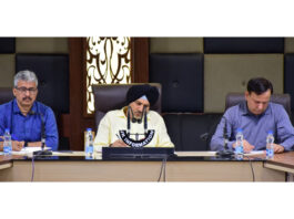 Commissioner Secretary Industries and Commerce Vikramjit Singh chairing a meeting at Jammu on Saturday.