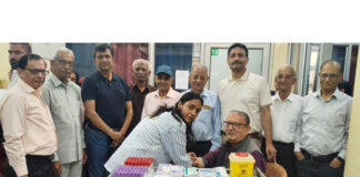Doctors and administrative team of SVMM Hospital Jammu during a Vitamin D3 screening camp.