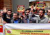 NHM employees from different parts of Kashmir during a protest in Srinagar on Wednesday. -Excelsior/Shakeel