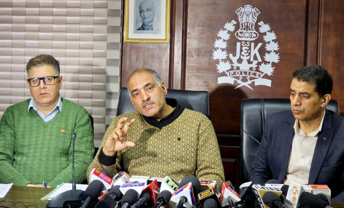Officials from Cybercrime Investigation Centre of Excellence (CICE) during a press conference in Srinagar on Saturday.