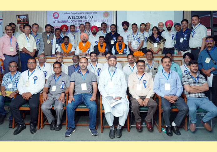 Newly elected office bearers of National Federation of ITI Employees United Front posing for a group photograph on Wednesday.