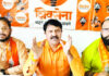 Shiv Sena leaders addressing a press conference in Jammu on Sunday.