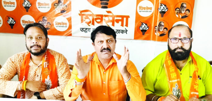 Shiv Sena leaders addressing a press conference in Jammu on Sunday.