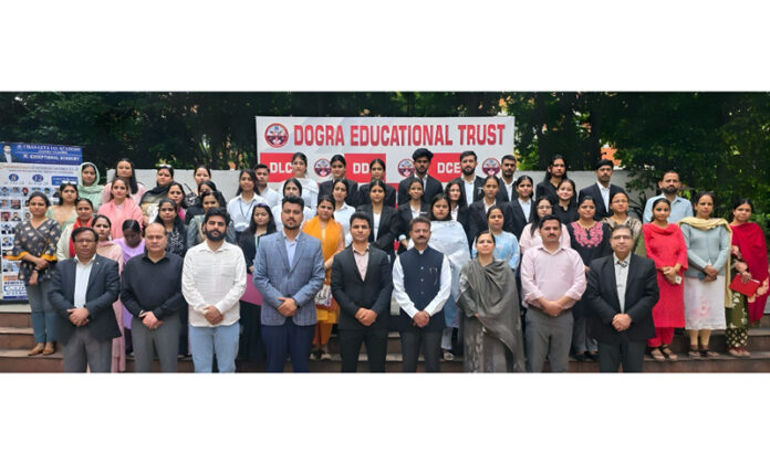 Dignitaries posing during MoU signing programme at Dogra Educational Trust Jammu. Dignitaries posing during MoU signing programme at Dogra Educational Trust Jammu.