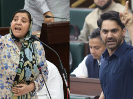 Minister Sakeena Itoo and PDP MLA Waheed -Ur-Rehman Parra during heated exchanges in the Assembly on Saturday. -Excelsior/Rakesh