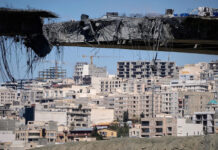 A major bridge damaged by US airstrikes is seen in the town of Karaj, west of Tehran in Iran on Friday.