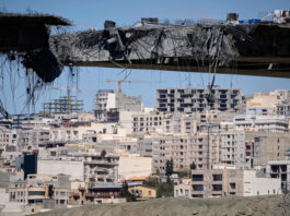 A major bridge damaged by US airstrikes is seen in the town of Karaj, west of Tehran in Iran on Friday.