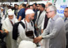 CM Omar Abdullah sees off first batch of Hajj pilgrims in Srinagar on Saturday.