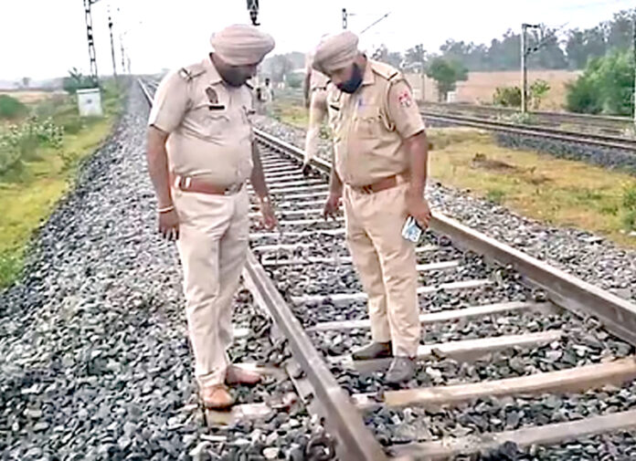 A view of railway track where detonation was attempted at Rajpura, Patiala on Tuesday.