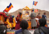 In a grand procession, the holy relics of Buddha being taken from Leh Airport to Jivetsal on Wednesday.