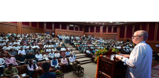 CM Omar Abdullah addressing the gathering in a function at Jammu on Monday.