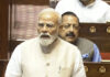 Prime Minister Narendra Modi addresses the Rajya Sabha on Friday. (UNI)