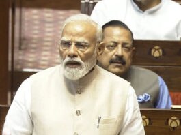 Prime Minister Narendra Modi addresses the Rajya Sabha on Friday. (UNI)