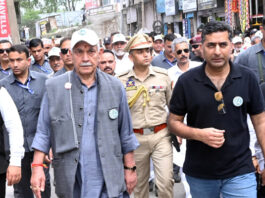 LG Manoj Sinha leading padyatra in Rajouri on Saturday.