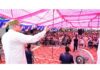 CM Omar Abdullah addressing a rally in Nowshera on Monday.