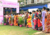 Women electors in queue outside a Polling Station of Jhargram district, West Bengal. on Thursday. (UNI)