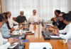 CM Omar Abdullah in a meeting with filmmakers at Bengaluru on Saturday.