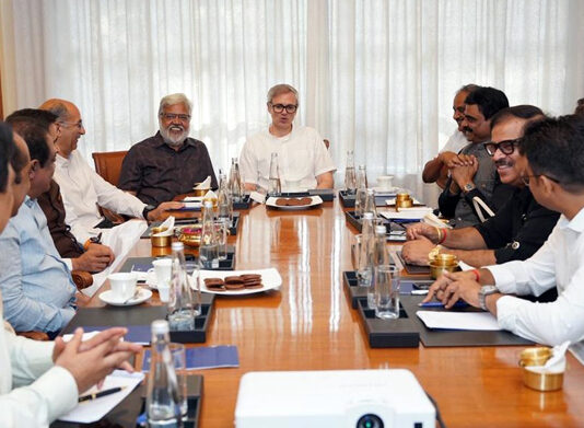 CM Omar Abdullah in a meeting with filmmakers at Bengaluru on Saturday.
