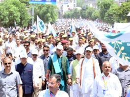 LG Manoj Sinha leading padyatra against drug menace in Udhampur on Monday.