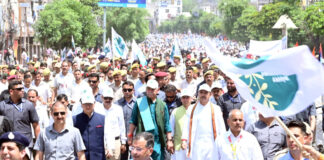 LG Manoj Sinha leading padyatra against drug menace in Udhampur on Monday.