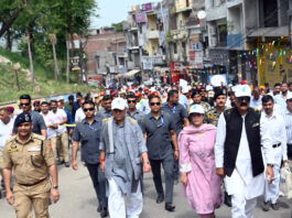 LG Manoj Sinha leading padyatra in Samba on Saturday..