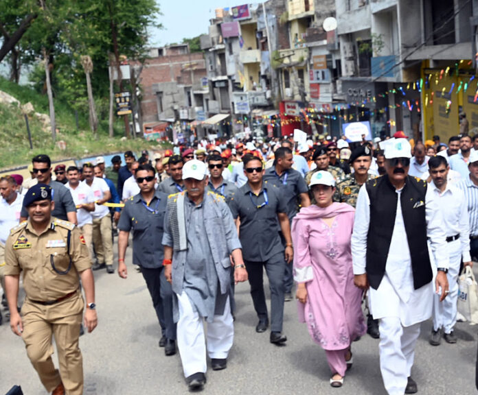 LG Manoj Sinha leading padyatra in Samba on Saturday..