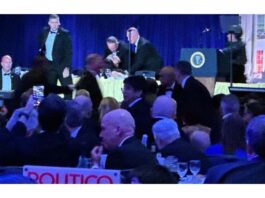 US President Donald Trump and other top officials being evacuated from the annual dinner of White House correspondents after firing.