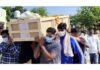 Family members carrying Sachin Khajuria’s mortal remains for last rites in Pahariwala area of Khour on Sunday.