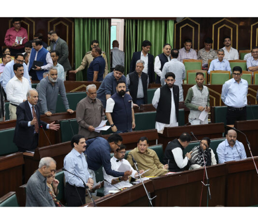 NC MLAs protesting in the Assembly on security withdrawal. —Excelsior/Rakesh