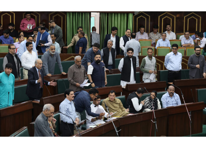 NC MLAs protesting in the Assembly on security withdrawal. —Excelsior/Rakesh