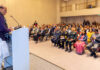 Defence Minister Rajnath Singh with members of Indian community in Berlin, Germany. (UNI)