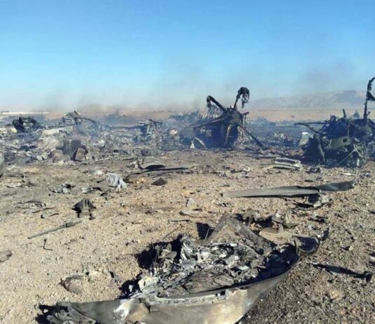 Wreckage of what Iran claimed was the site of a downed American transport plane and two helicopters involved in a rescue operation, in Isfahan province, Iran.