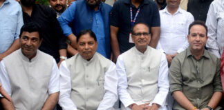 Union Minister Shivraj Singh Chouhan during a press conference in Srinagar on Monday. -Excelsior/Shakeel