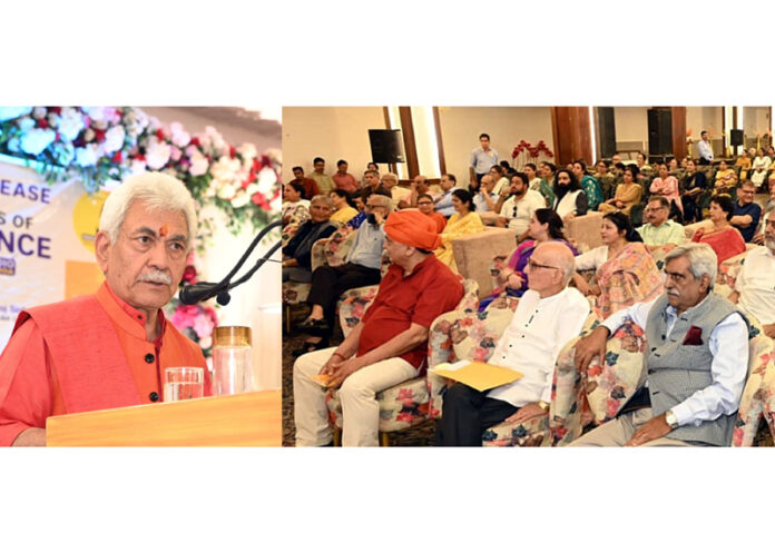 LG Manoj Sinha addressing a function organised by Radio Sharda at Jammu on Tuesday.