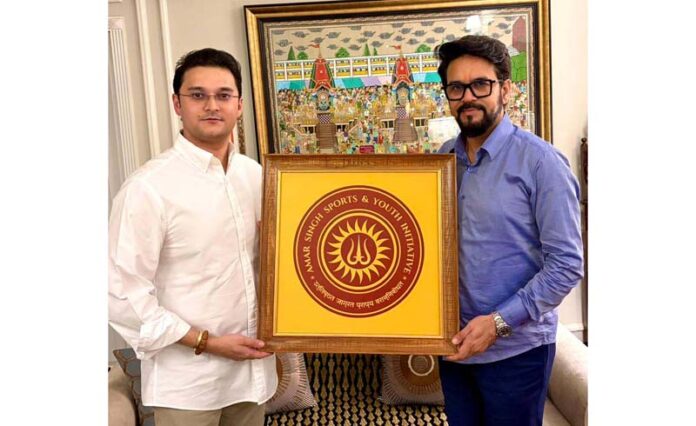 MP Anurag Thakur along with Martand Singh officially unveils the logo of Amar Singh Sports & Youth Initiative at New Delhi.